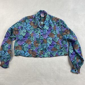 Vtg 90's Lady Foot Locker Silk Crop Top Floral Size L Cottagecore Grunge Shirt